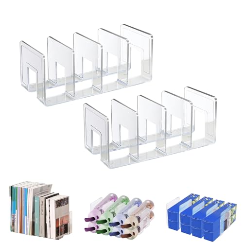Marte Vanci Clear Acrylic File Sorter, Sturdy Desk File Organizer Shelf Book Holder Purse Handbag Clutch Divider File Folder Rack for Letter Cookbooks Home Office Kitchen Supplies 4 Sections (2 Pcs) - size: 2 Pack