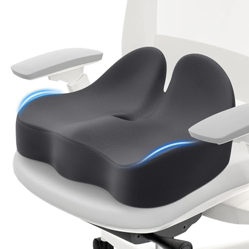 Memory Foam Seat Cushion, Ergonomic Office Chair Cushion for Long Sitting | Curved Tailbone Support Cushion for Car, Desk Chair and Wheelchair, Coccyx Comfort Pad with Breathable Cover, Gray - color: Gray, size: Standard 2.6"