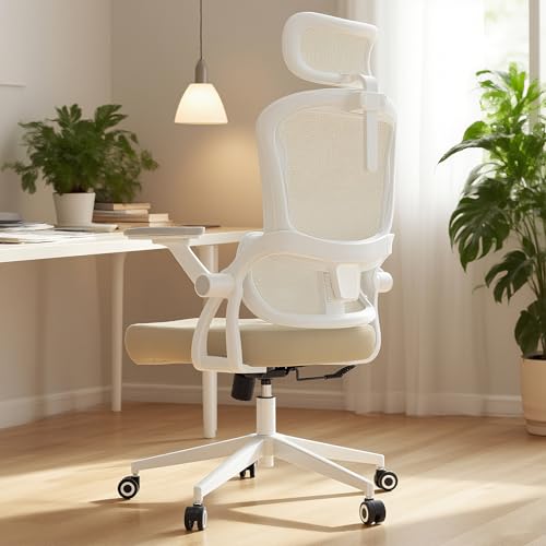 Monhey Ergonomic Office Chair, 90°-125° Tilt Back Home Desk Chair with 360° Swivel & Mute Wheels, High Back Mesh Computer Chair for Adults with Lumbar Support, 330 LBS Capacity (05Khaki) - color: 05khaki