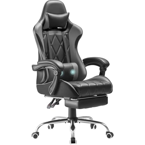 Homall Gaming Chair, Computer Chair with Footrest and Massage Lumbar Support, Ergonomic High Back Video Game Chair with Swivel Seat and Headrest (Grey) - color: Grey