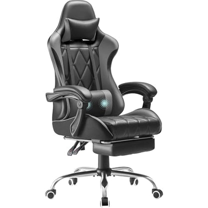 Homall Gaming Chair, Computer Chair with Footrest and Massage Lumbar Support, Ergonomic High Back Video Game Chair with Swivel Seat and Headrest (Grey) - color: Grey