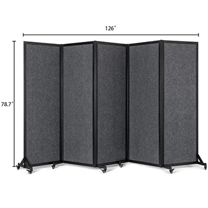 Room Partition, 10'6"W x 6'7"H,5 Panel,Grey - color: Grey, size: 128"(L)*78.7"(H)