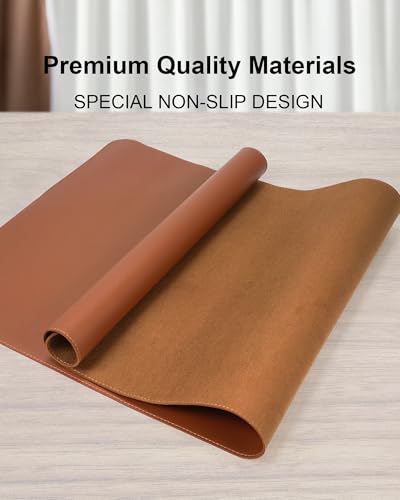 AFIING Desk Pad Protector 23.6" x 13.7" - Non-Slip Waterproof PU Leather Desk Mat for Mouse, Keyboard, Laptop, Office and Home Workspace (Brown) - color: Brown, size: 23.6" x 13.7"