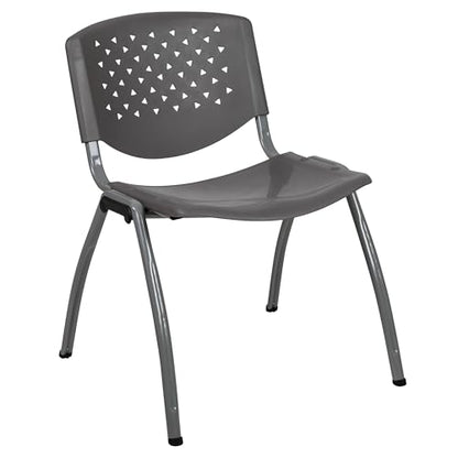 EMMA + OLIVER Home and Office Gray Plastic Stack Chair with Perforated Back | Powder Coated, 880 LBS. Weight Capacity - color: Grey