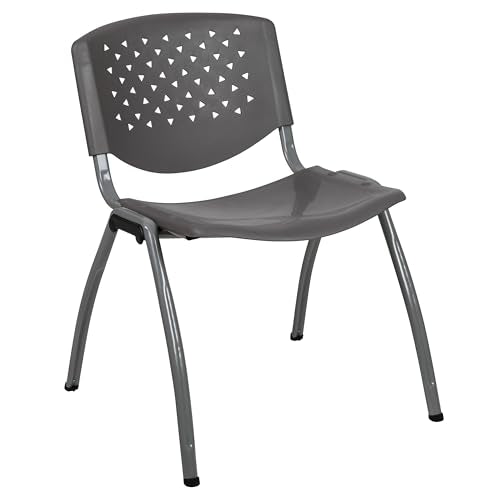 EMMA + OLIVER Home and Office Gray Plastic Stack Chair with Perforated Back | Powder Coated, 880 LBS. Weight Capacity - color: Grey