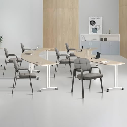 CLATINA Waiting Room Chairs No Wheels Set of 2, Stationary Leather Office Reception Guest Chair with Padded Arms for Elderly Desk Conference Room Lobby Table Side Salon, Grey - color: Grey, size: 2 Pack