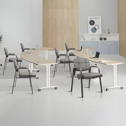 CLATINA Waiting Room Chairs No Wheels Set of 2, Stationary Leather Office Reception Guest Chair with Padded Arms for Elderly Desk Conference Room Lobby Table Side Salon, Grey - color: Grey, size: 2 Pack