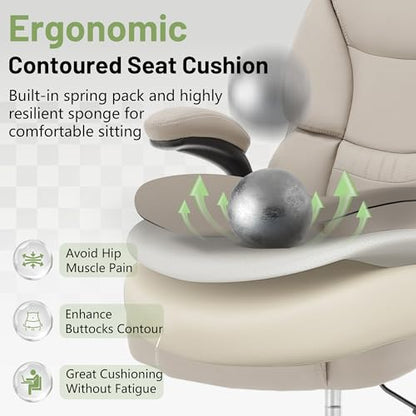500LBS Drafting Chair, High Back Safer Standing Desk Chair, Executive Tall Office Chair with Flip-up Armrests, Upholstered PU Leather Task Chair, Ergonomic Seat with Adjustable Height&Foot Ring,Beige - color: Beige