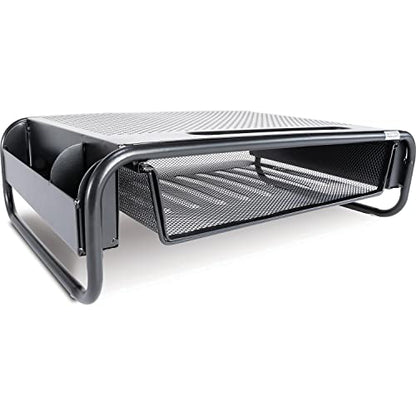 Allsop 32166 Metal Art Organizer 5 Riser Monitor Stand with Drawer and Side Caddies, Black
