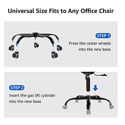 MASTERY MART Heavy Duty Office Chair Base Replacement, 2500 Lbs, 28"(70 cm), Metal Desk Chair Base Replacement Parts with Universal Gas Cylinder Hole and Casters Sockets, Matte Black - color: Matte Black