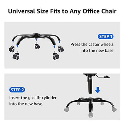 MASTERY MART Heavy Duty Office Chair Base Replacement, 2500 Lbs, 28"(70 cm), Metal Desk Chair Base Replacement Parts with Universal Gas Cylinder Hole and Casters Sockets, Matte Black - color: Matte Black