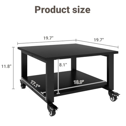 Natwind 2 Tier Laser Printer Stand,20''x20'' Under Desk Printer Cart, Black | Large Printer Table Copier Stand with Wheels, Stand for Heavy Printers,Thickened Steel Tube,Supports 200lbs,for Home Office - color: Black