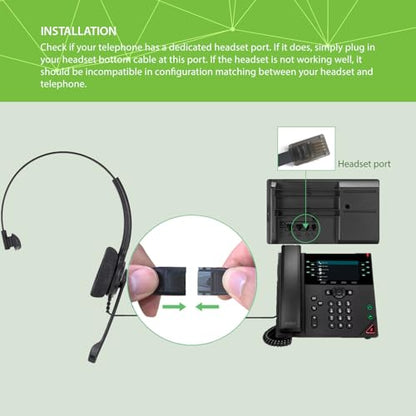 IPD IPH-210 Monaural QD to RJ9 Wired Office Phone Headset - color: 210-DG-FOAM