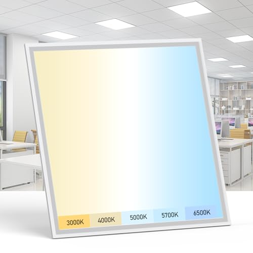 AIKVSXER 1 Pack 2x2 LED Flat Panel Light - Selectable 5 CCT 3000K-6500K & 5 Wattage 30-50W 5500Lm 0-10V Dimmable 2x2 led Drop Ceiling Lights 120-277V for Commercial and Home - size: 2x2-1p