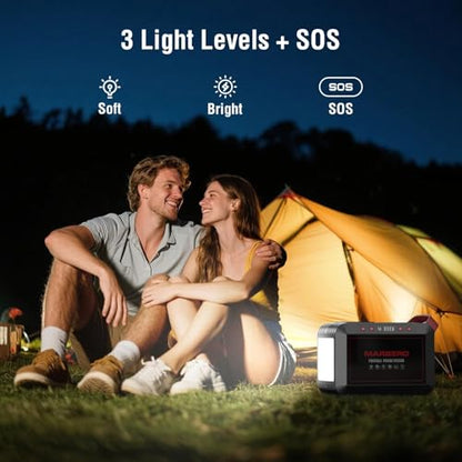 Portable Power Station 300W MARBERO 237Wh Camping Solar Generator Backup Lithium Battery with Pure Sine Wave 110V AC Outlet, USB C, USB A, DC for Outdoors Camping CPAP Home Blackout Emergency | Backup Lithium Battery with Pure Sine Wave 110V AC Outlet, US