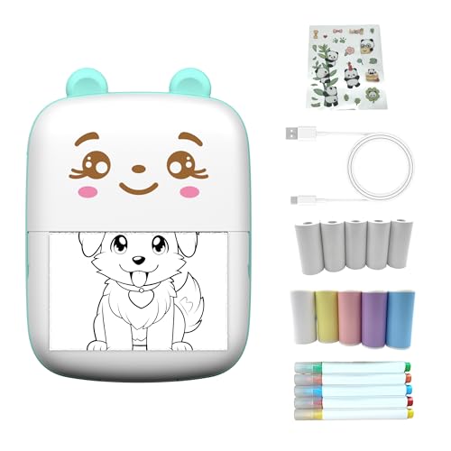 Mini Printer Portable Sticker Printer with 10 PaperRolls,Thermal Printing Pod,Ink-Free Bluetooth Label Maker DIY Crafts,Journals,Photos,Office & Home Use Printing Gift Box - color: blue