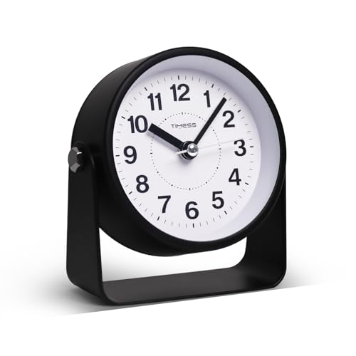 TIMESS Analog Alarm Clock with Snooze & Light, Silent Non-Ticking, Black | On-demand light, quartz movement, battery operated, easy to set, gentle wake alarm, bedside clock for home, travel, or office - color: Black