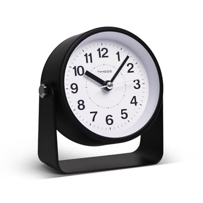 TIMESS Analog Alarm Clock with Snooze & Light, Silent Non-Ticking, Black | On-demand light, quartz movement, battery operated, easy to set, gentle wake alarm, bedside clock for home, travel, or office - color: Black