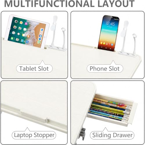 Adjustable Lap Desk with USB Fan & LED Light, Height & Angle Adjustable Laptop Bed Tray Table, Foldable Laptop Stand for Bed, Couch, Sofa & Floor,White