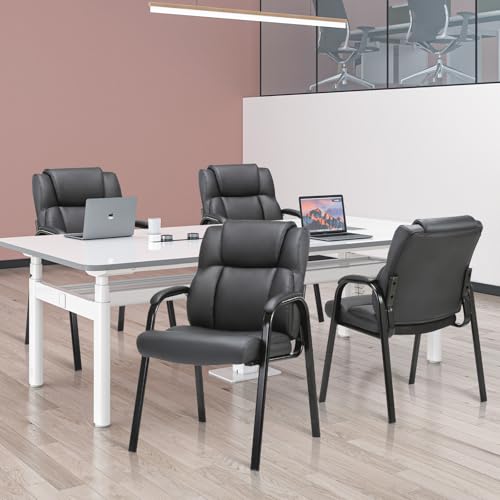 CLATINA Leather Guest Chair with Padded Arm Rest for Reception Meeting Conference and Waiting Room Side Office Home Black 4 Pack - color: Black, size: 4 Pack