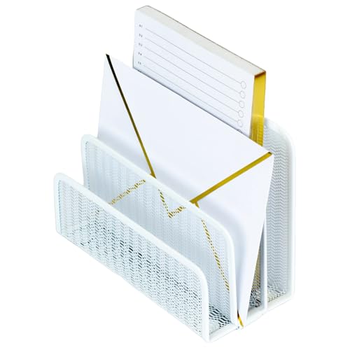 BLU MONACO White Metal Mesh Letter Sorter | 3-Slot Mail Organizer for Desk, Office & Home | Vertical File & Envelope Holder | Modern Mail Sorter for Documents, Bills & Files - color: White
