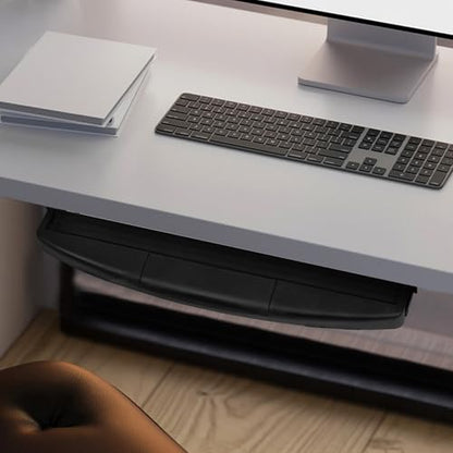 Homoyoyo Desk Keyboard Mouse Drawer with Sliding Pull-Out Design, Space Saving Plastic and Metal Keyboard Tray for Office Workstation, Practical Black Desk Extender for Office Workers