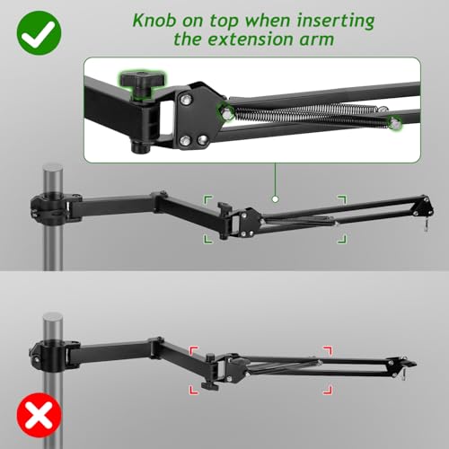 Mic Boom Arm, Adjustable Height Overhead Microphone Stand with Heightened Extension Riser for Shure SM7B Blue Yeti HyperX QuadCast S and other Mic