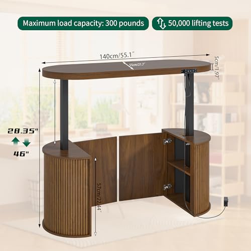 Electric Standing Desk, Sit Stand Up Desk, Adjustable Height Executive Desk - color: Walnut-55"