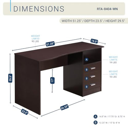 Techni Mobili 51 Inch Classic Computer Desk w/Drawers & Storage, Wenge - color: Wenge
