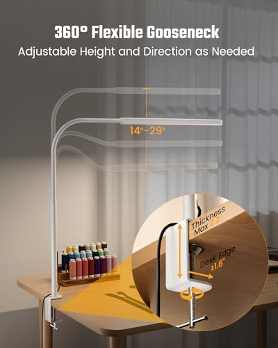 SUPERDANNY Eye-Caring LED Desk Lamp Work Lamp Office Lamp with Side Clamp - color: White, size: Clamp Mount