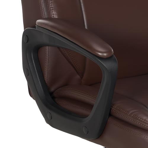 Amazon Basics Classic Puresoft PU Padded Mid-Back Office Chair with Armrest, Height Adjustable, Wheels, 25.75"D x 24.25"W x 42.25"H, Brown - color: Brown