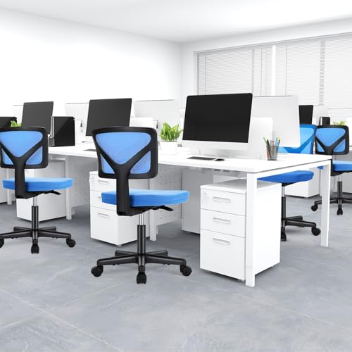 DUMOS Armless Desk Chairs, Small Home Office Mesh Chairs | Ergonomic Adjustable Mid Back, Swivel Rolling Task, Computer Work Vanity Small Spaces, Blue - color: Blue, size: 1pc