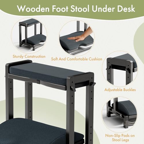 Double Step Foot Rest Under Desk, Adjustable Wooden Desk Foot Rest with 4 Heights, Ergonomic Foot Stool with Cushion for Office, Gaming & Study (Black) - color: Black
