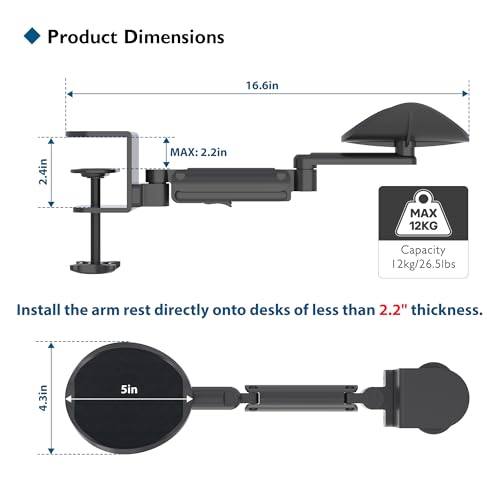 BONTEC Adjustable Arm Rest for Desk, 360° Rotating & Extendable, Aluminum