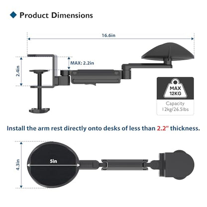 BONTEC Adjustable Arm Rest for Desk, 360° Rotating & Extendable, Aluminum