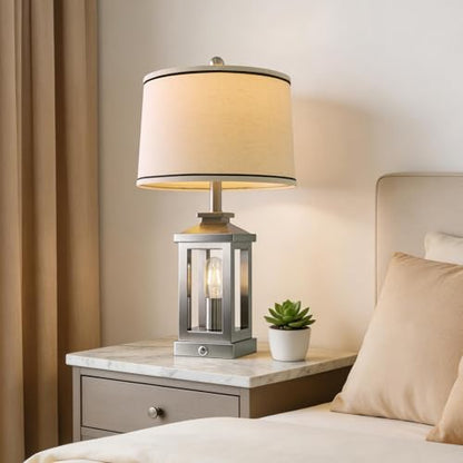 Modern Table Lamps Set of 2 for Living Room 23.75" Bedroom Nightstand Lamps | Touch Lamps with Three-level Dimming Nightlight, Bulbs Included, USB Charging Ports, Silver Modern Bedside Side Table Lamp - color: Metal Silver