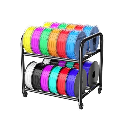 2-Tier Metal Filament Rack, 24 Spool Storage, Under Desk Cart for Workshops | Adjustable 2-tier Shelves Fit 250g-1KG Spools, Sturdy Metal, 33lb/shelf, 4 Swivel Wheels,Tool-Free Install - color: Medium