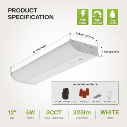 ASD 20 Pack LED Under Cabinet Lighting, 12 inch 5W 325 LM, Dimmable Hardwired Under Cabinet Lights for Kitchen, 3000K/4000K/5000K, Under Counter Light Fixtures, ETL, White, Bullnose Design - color: 12 Inch White, size: 20 Pack