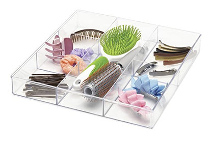 Whitmor Clear 6-Section Drawer Organizer | For Makeup & Accessories | Sturdy Resin | 11.9 x 11.9 x 1.7 Inches | Pack of 6 - size: 6-Section Pack of 6