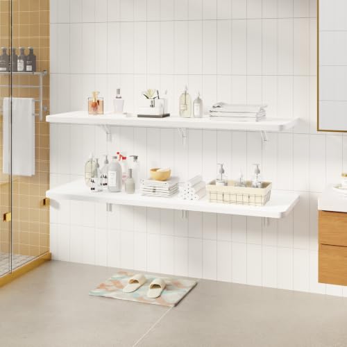 Dogsky Floating Wall Desk 55" x 16" - 400 lbs Heavy Duty Solid Pine - color: White, size: 55" x 16"