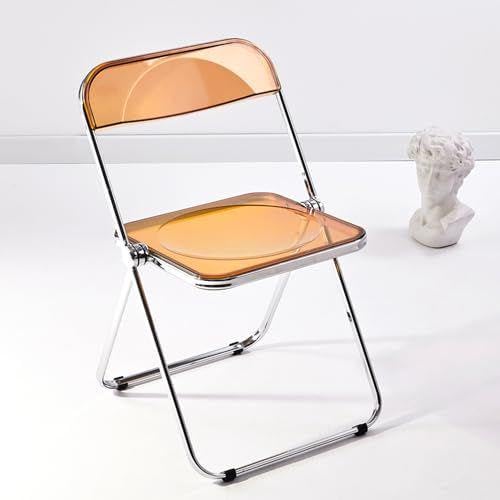 Acrylic Folding Chair, Stackable Foldable Seat with Chrome Frame | Clear Plastic Vanity Chair for Home Office, Lightweight Side Chair for Party, Banquet, Space Saving Dining Chair, Tawny - color: Tawny