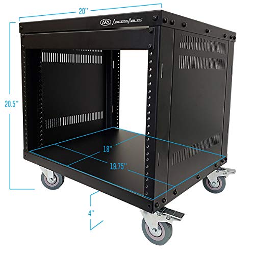 AxcessAbles 8U 19” Homelab Server Rack | 550-LB Capacity | Open Frame with Removable Side Panels | Rolling Rack Cabinet w/Locking 3” Casters | Network, AV & Studio Gear | Includes 5mm & 6mm Screws - color: RK8U