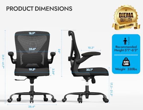 Office Chair: 330LBS Mesh Ergonomic Desk Chair Comfy with 3D Lumbar& Swivel - color: Full Black, size: Pack of 1