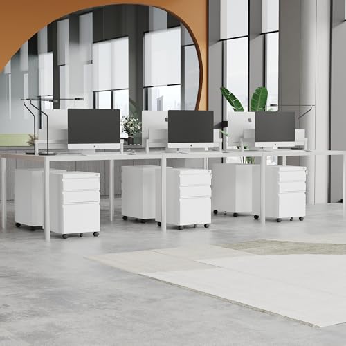 MIIIKO 3 Drawer File Cabinet on Wheels, Home Office Mobile File Drawers Under Desk, Full Assembled White Filing Cabinets with Lock for Legal/Letter/A4 File Folders - color: White, size: 3Drawer-24.5"H