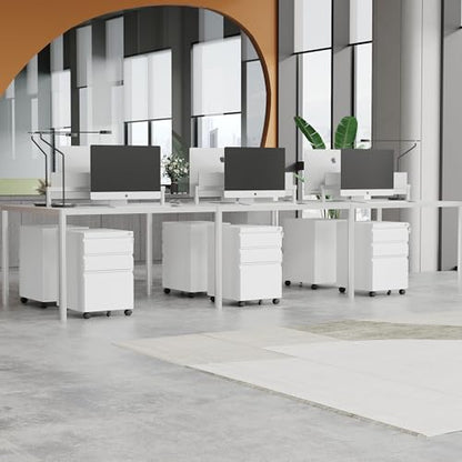 MIIIKO 3 Drawer File Cabinet on Wheels, Home Office Mobile File Drawers Under Desk, Full Assembled White Filing Cabinets with Lock for Legal/Letter/A4 File Folders - color: White, size: 3Drawer-24.5"H