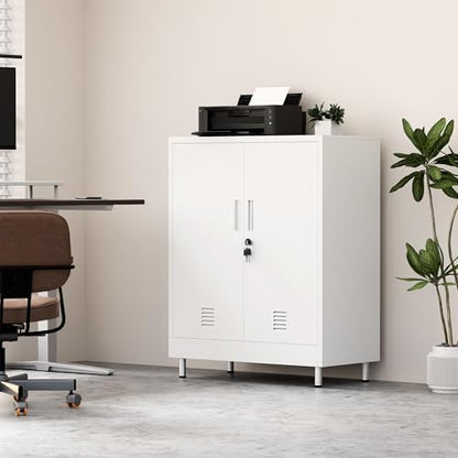 JINGUR Metal Storage Cabinet with Locking Doors, 40.3" H, White