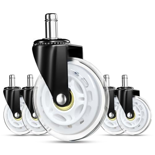 RidRed Gaming Chair Wheels - Heavy-Duty Office Chair Wheels - Replacement Rubber Casters - Universal Fit 3 Inch Chair Casters, Noise Free, Fits 98% Chair, for All Floor (White) - color: White