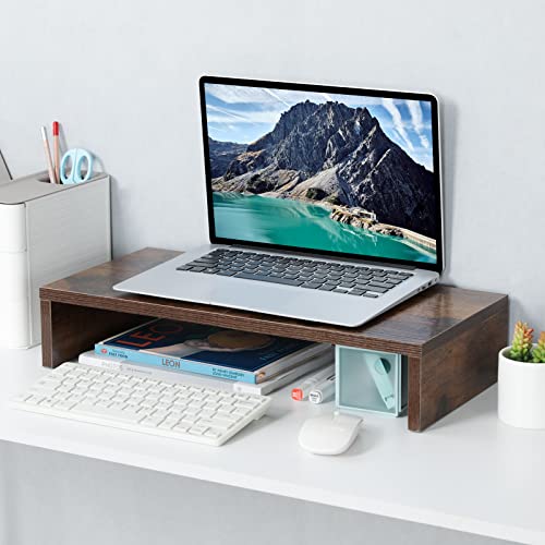 TEAMIX 20 inch Wood Monitor Stand Riser, Desktop Riser Shelf, Rustic Brown - color: Brown, size: 20 inch