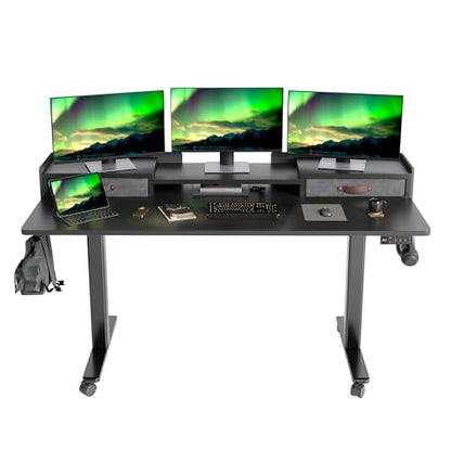 Claiks Standing Desk with Drawers & Wheels, 2 Height Shelf 63" Black - color: Black, size: 63×23.6