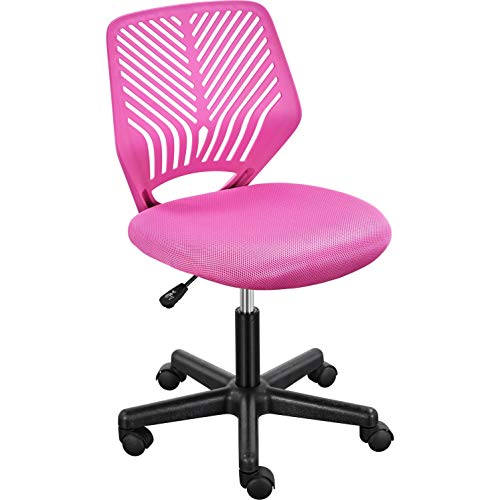 Yaheetech Small Desk Chair, Armless Adjustable Swivel Seat, Rose Red | Padded mesh seat and ventilated resin back, compact armless frame rolls and adjusts for study and small desks, holds 300 lb. - color: Rose Red
